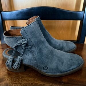 Born Monikah Blue Suede Booties with Tassels